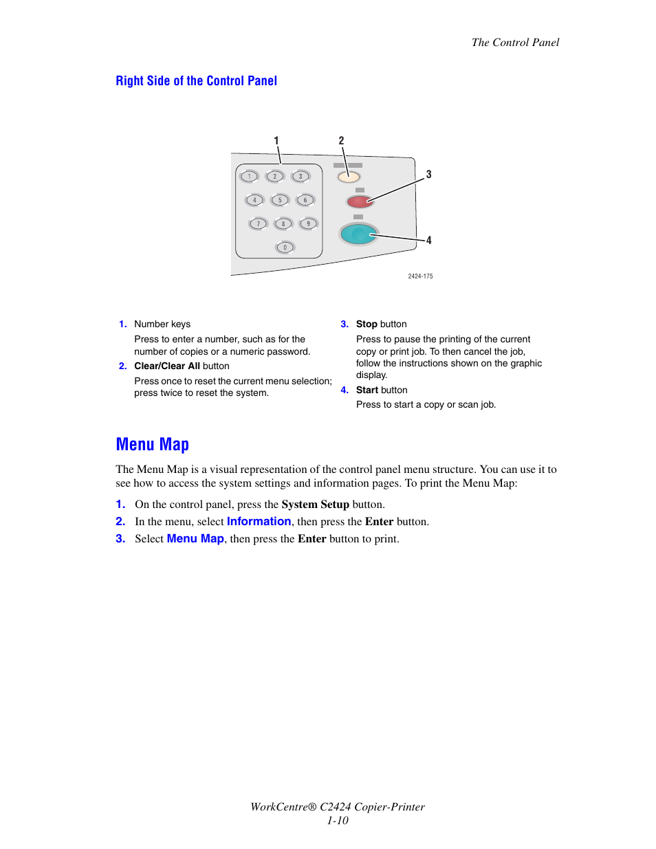 Menu map | Xerox WorkCentre C2424-5979 User Manual | Page 10 / 20