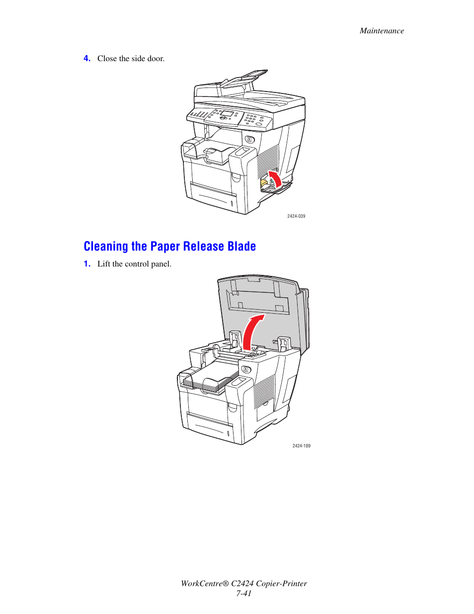 Cleaning the paper release blade | Xerox WorkCentre C2424-2652 User Manual | Page 11 / 20