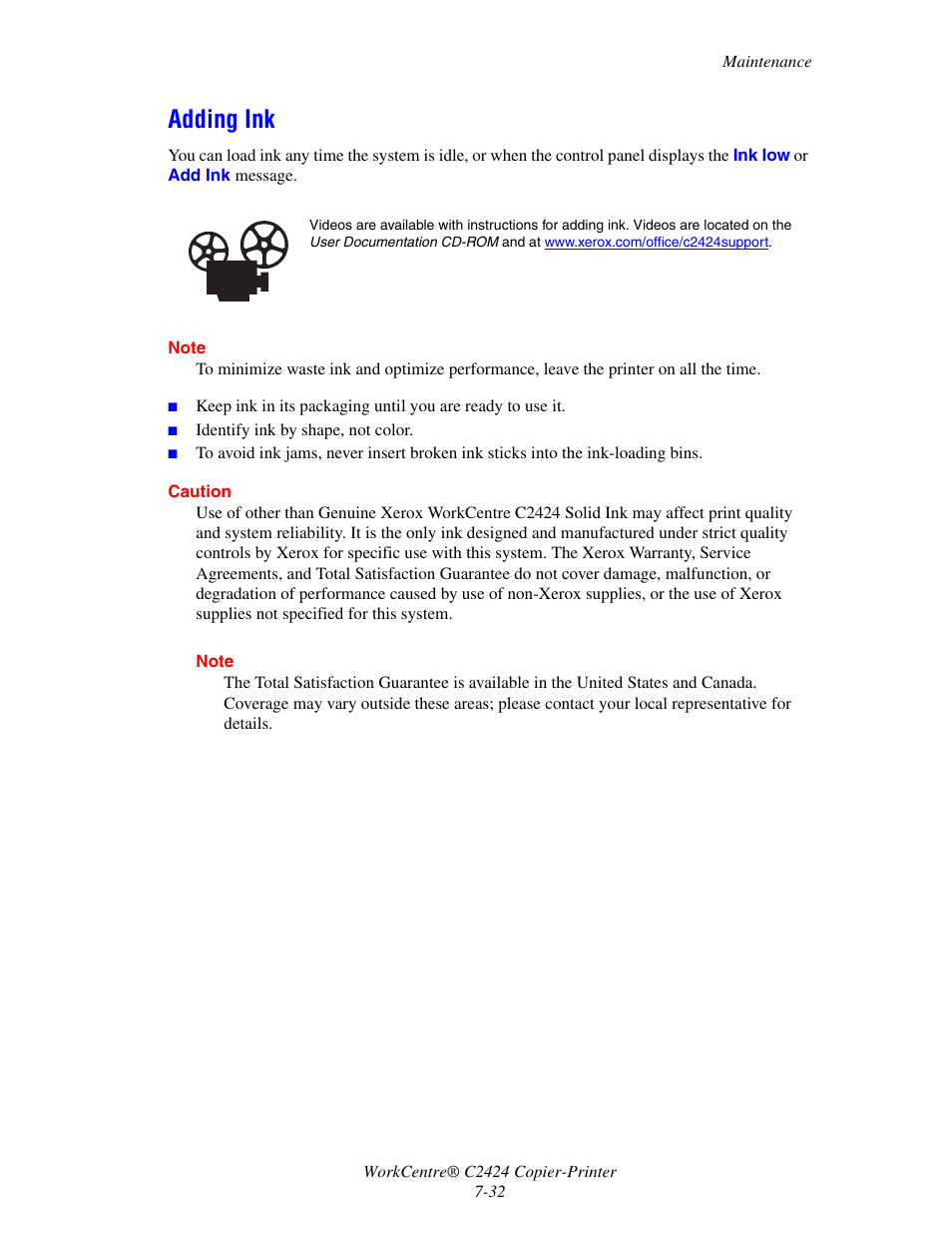 Adding ink | Xerox WorkCentre C2424-2652 User Manual | Page 2 / 20