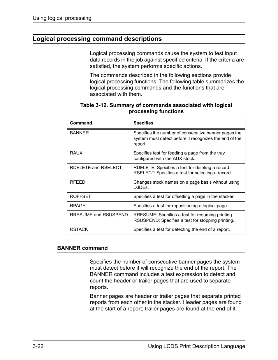 Logical processing command descriptions | Xerox 4112-4127 Enterprise Printing System-192 User Manual | Page 202 / 506