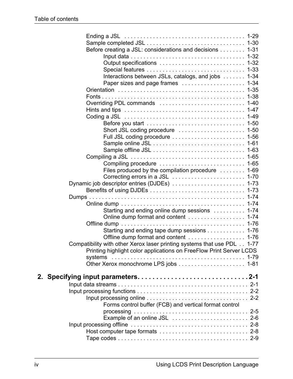 Specifying input parameters 2-1 | Xerox 4112-4127 Enterprise Printing System-192 User Manual | Page 4 / 506