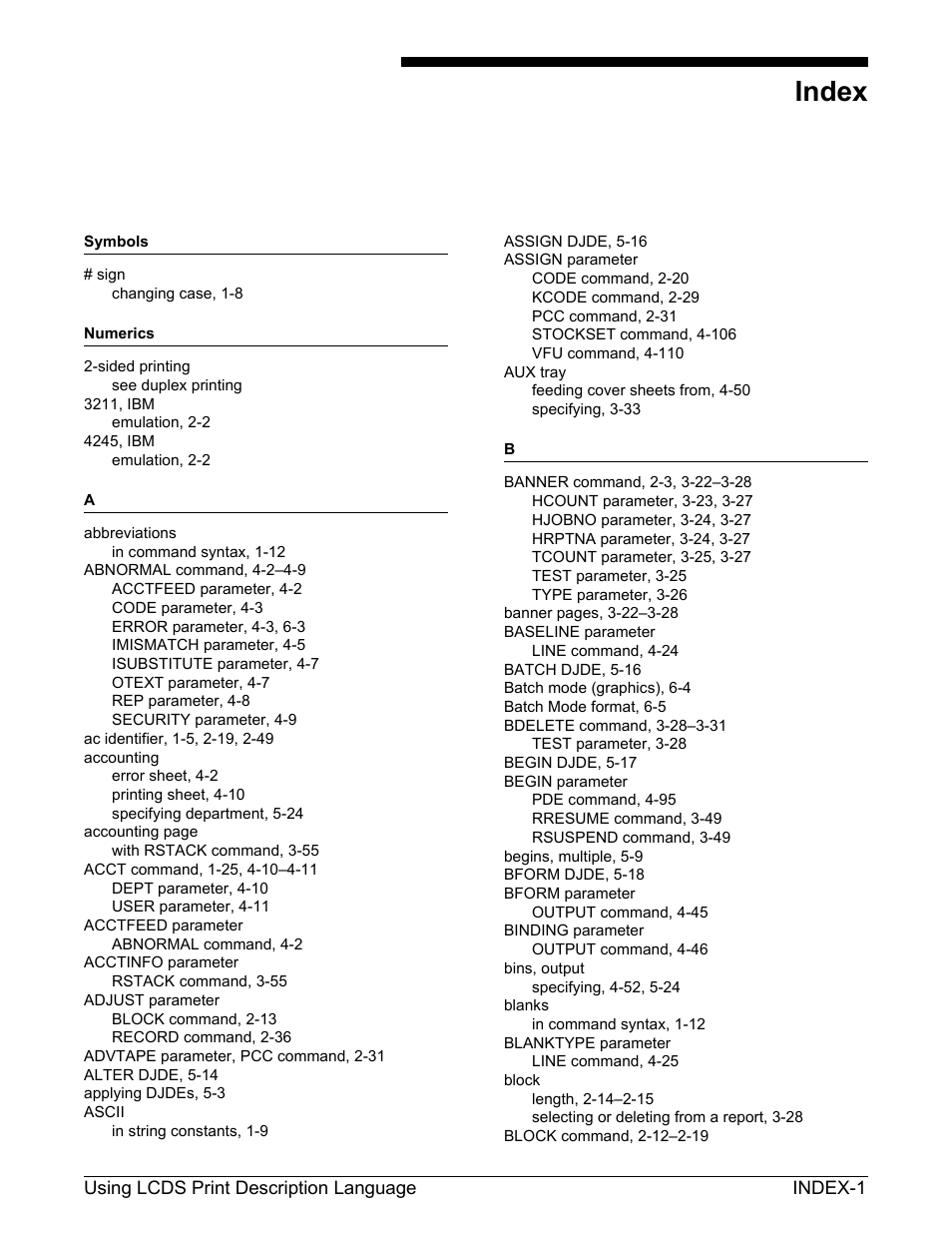 Symbols, Numerics, Index | Xerox 4112-4127 Enterprise Printing System-192 User Manual | Page 495 / 506