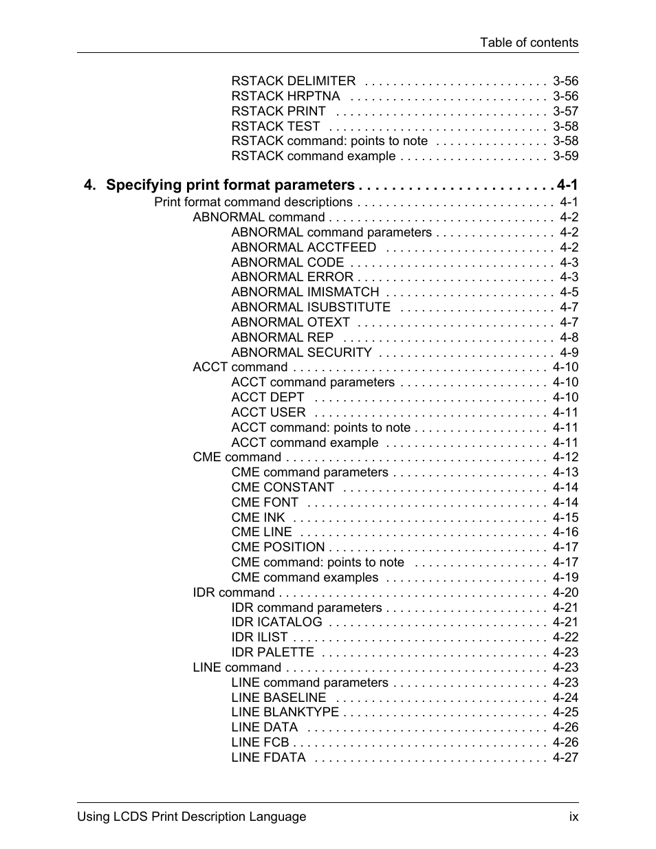 Specifying print format parameters 4-1 | Xerox 4112-4127 Enterprise Printing System-192 User Manual | Page 9 / 506