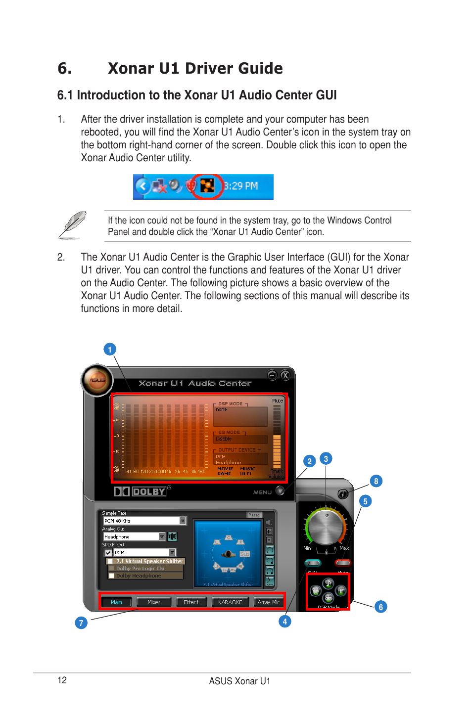 Xonar u1 driver guide, 1 introduction to the xonar u1 audio center gui | Asus External USB Audio Station Xonar U1 User Manual | Page 18 / 46