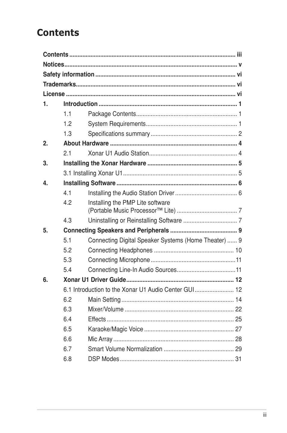 Asus External USB Audio Station Xonar U1 User Manual | Page 3 / 46