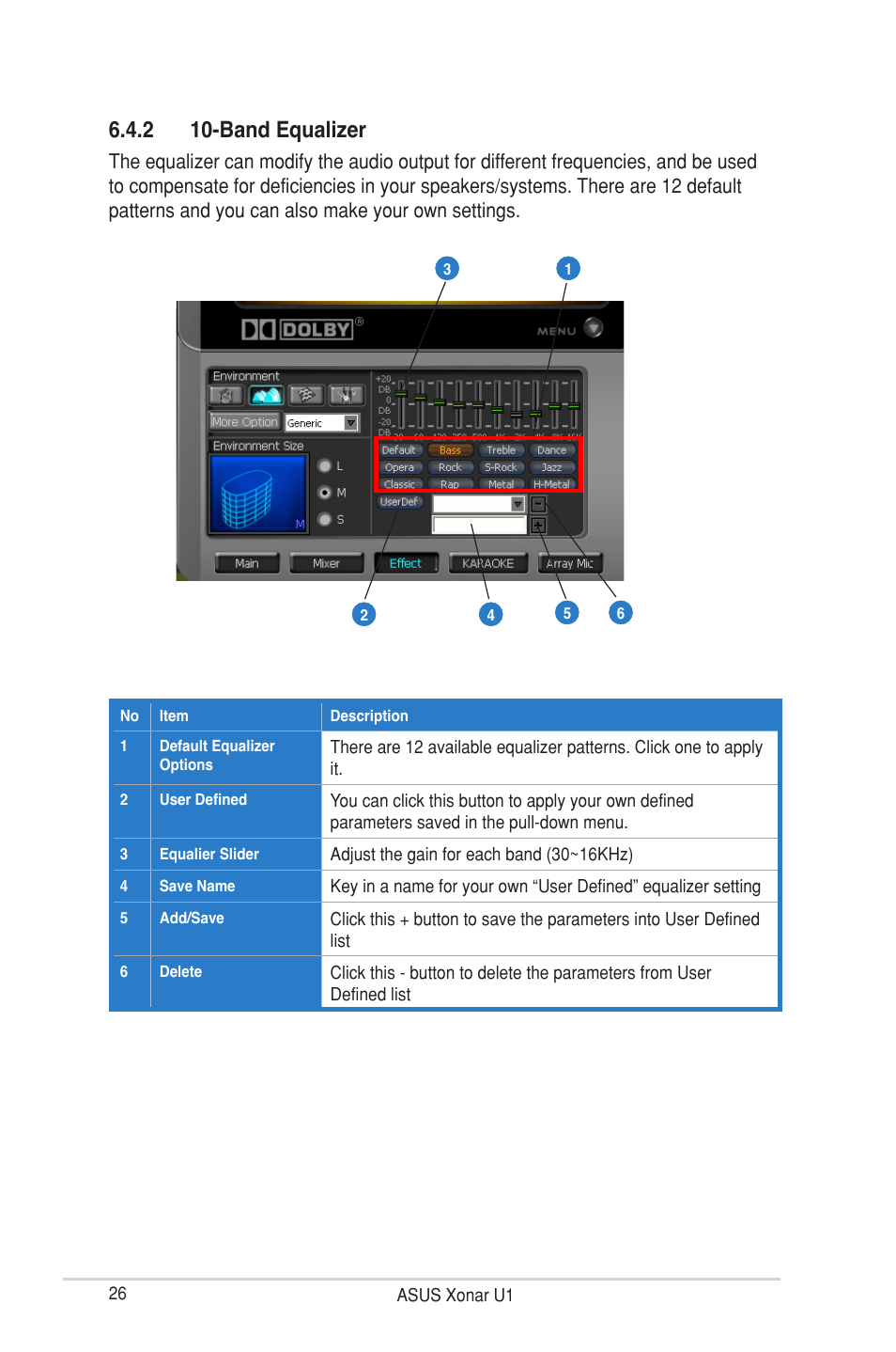 2 10-band equalizer | Asus External USB Audio Station Xonar U1 User Manual | Page 32 / 46