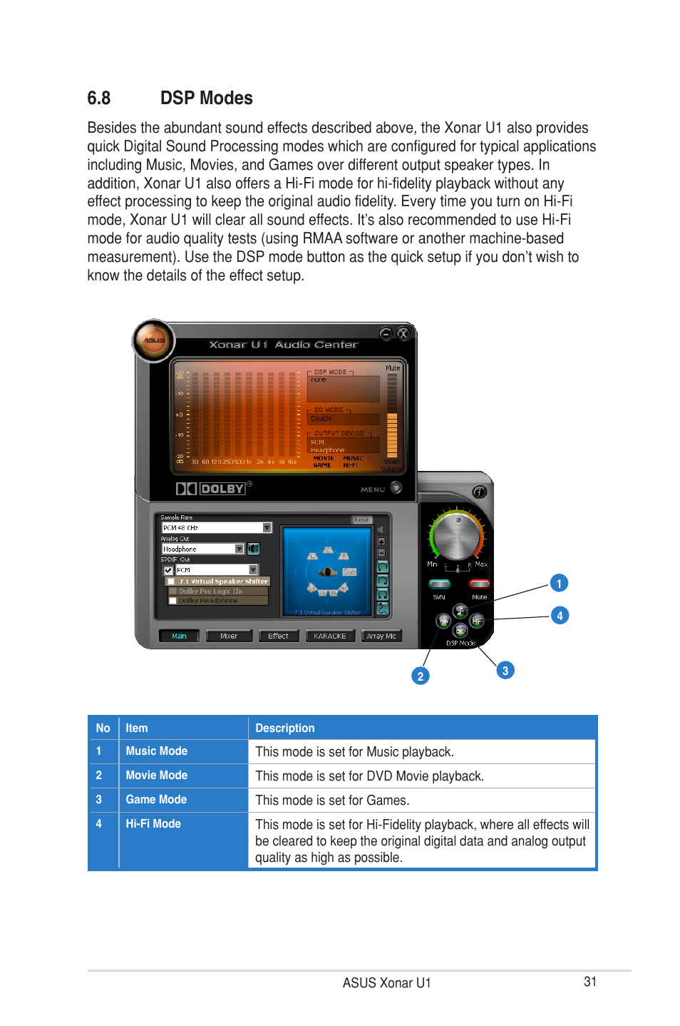 8 dsp modes | Asus External USB Audio Station Xonar U1 User Manual | Page 37 / 46