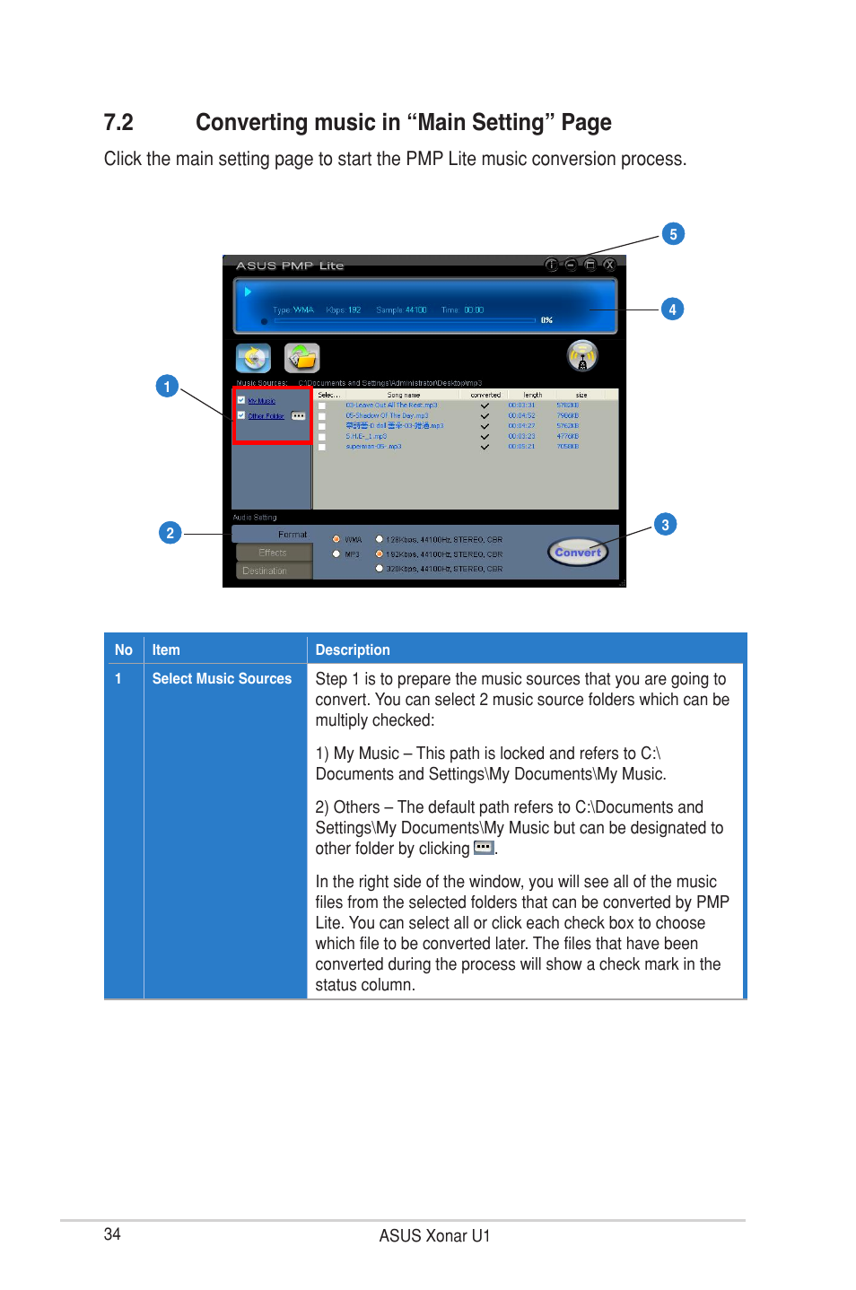 2 converting music in “main setting” page | Asus External USB Audio Station Xonar U1 User Manual | Page 40 / 46