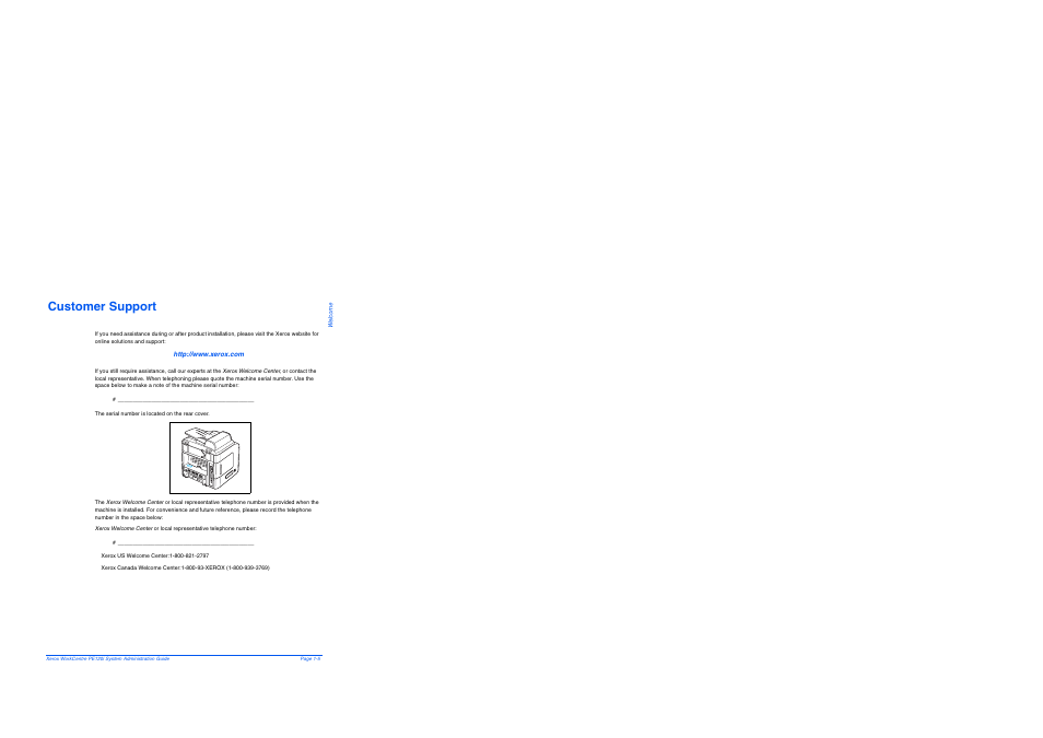 Customer support, Customer support -5 | Xerox WorkCentre PE120-120i-4396 User Manual | Page 11 / 131