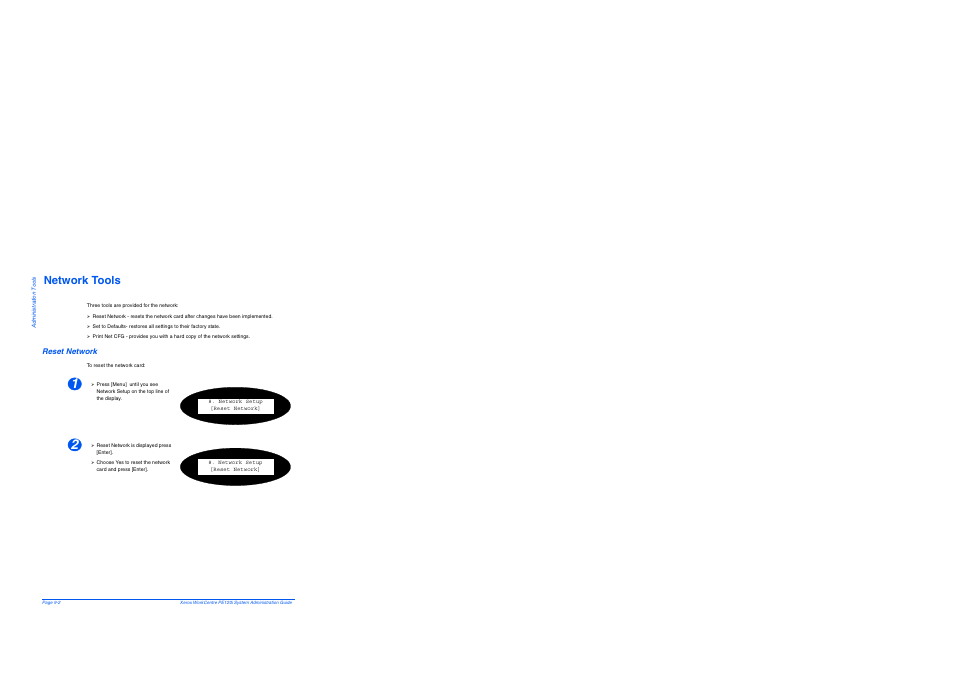 Network tools, Reset network, Network tools -2 | Reset network -2 | Xerox WorkCentre PE120-120i-4396 User Manual | Page 114 / 131