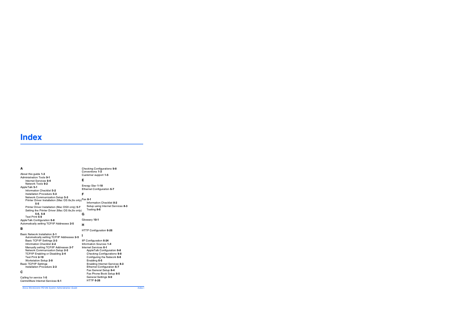 Index | Xerox WorkCentre PE120-120i-4396 User Manual | Page 129 / 131