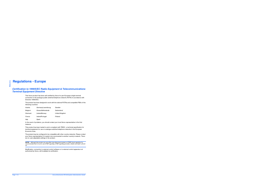 Regulations - europe, Regulations - europe -14 | Xerox WorkCentre PE120-120i-4396 User Manual | Page 20 / 131