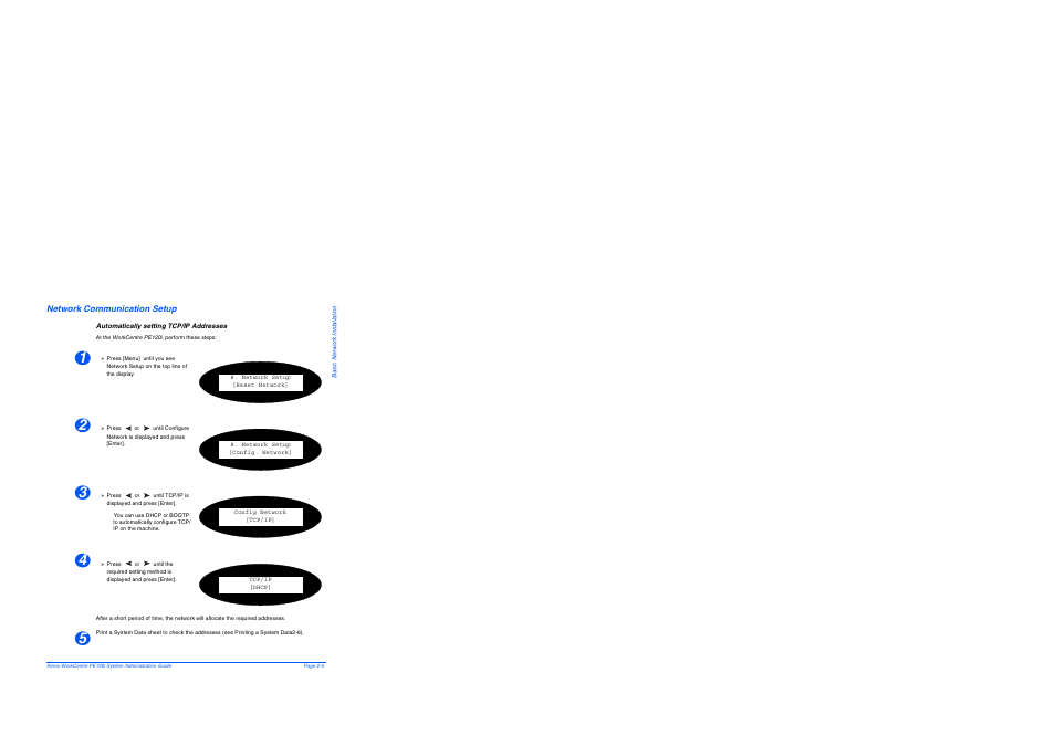 Network communication setup, Automatically setting tcp/ip addresses, Network communication setup -5 | Xerox WorkCentre PE120-120i-4396 User Manual | Page 29 / 131