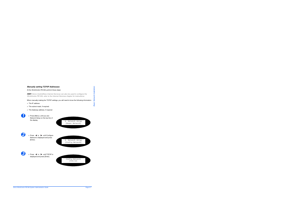 Manually setting tcp/ip addresses | Xerox WorkCentre PE120-120i-4396 User Manual | Page 31 / 131