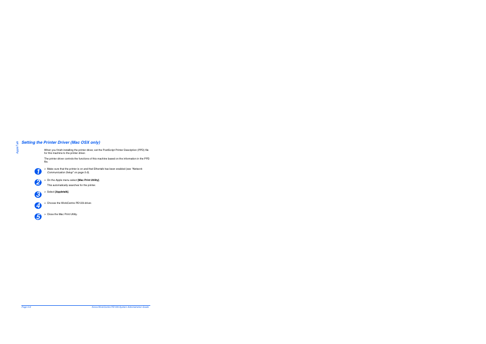 Setting the printer driver (mac osx only), Setting the printer driver (mac osx only) -8 | Xerox WorkCentre PE120-120i-4396 User Manual | Page 64 / 131