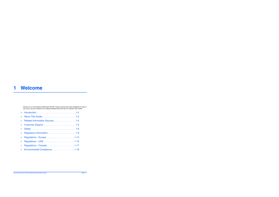 1 welcome, 1 welcome -1 | Xerox WorkCentre PE120-120i-4396 User Manual | Page 7 / 131