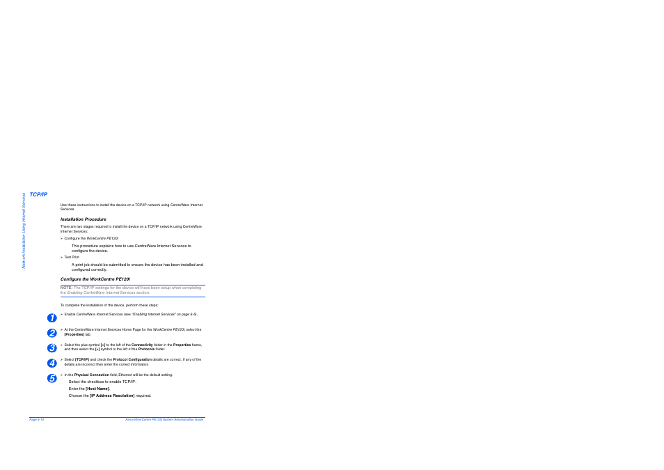 Tcp/ip, Installation procedure, Configure the workcentre pe120i | Tcp/ip -14 | Xerox WorkCentre PE120-120i-4396 User Manual | Page 80 / 131
