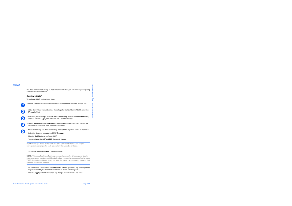 Snmp, Configure snmp, Snmp -17 | Xerox WorkCentre PE120-120i-4396 User Manual | Page 83 / 131