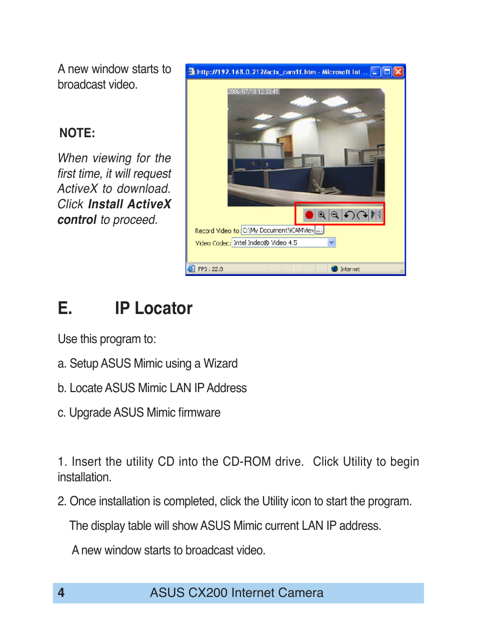 E. ip locator | Asus Mimic Internet Camera CX200 User Manual | Page 4 / 5