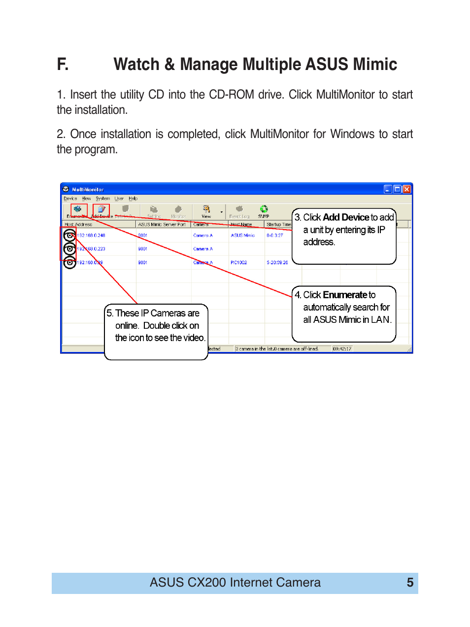 F. watch & manage multiple asus mimic | Asus Mimic Internet Camera CX200 User Manual | Page 5 / 5