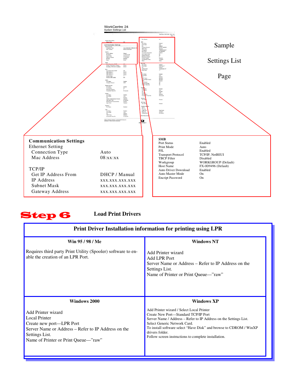 Sample settings list page | Xerox WorkCentre M24-6080 User Manual | Page 3 / 4