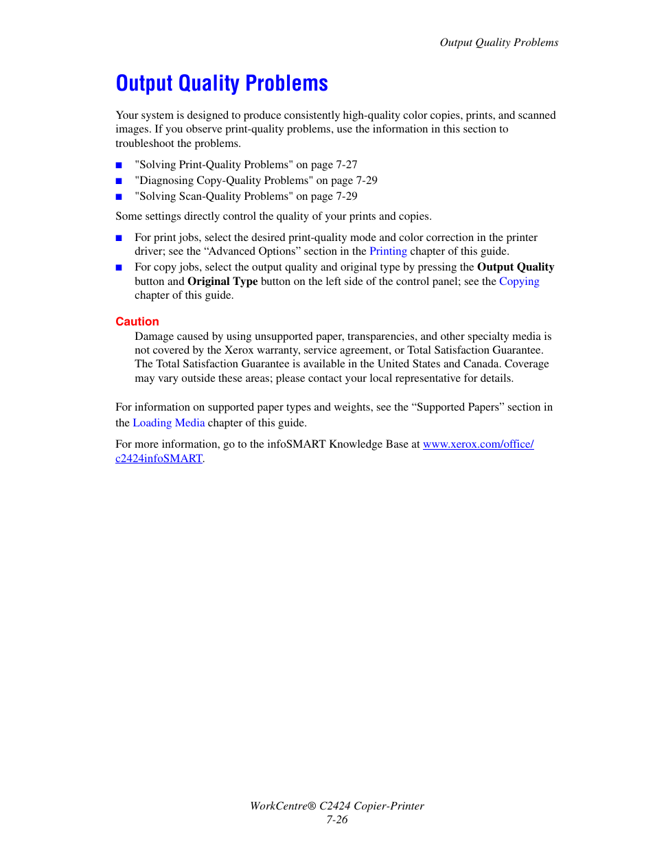 Output quality problems | Xerox WorkCentre C2424-5986 User Manual | Page 26 / 57