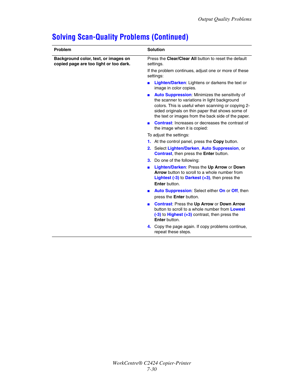 Solving scan-quality problems (continued) | Xerox WorkCentre C2424-5986 User Manual | Page 30 / 57