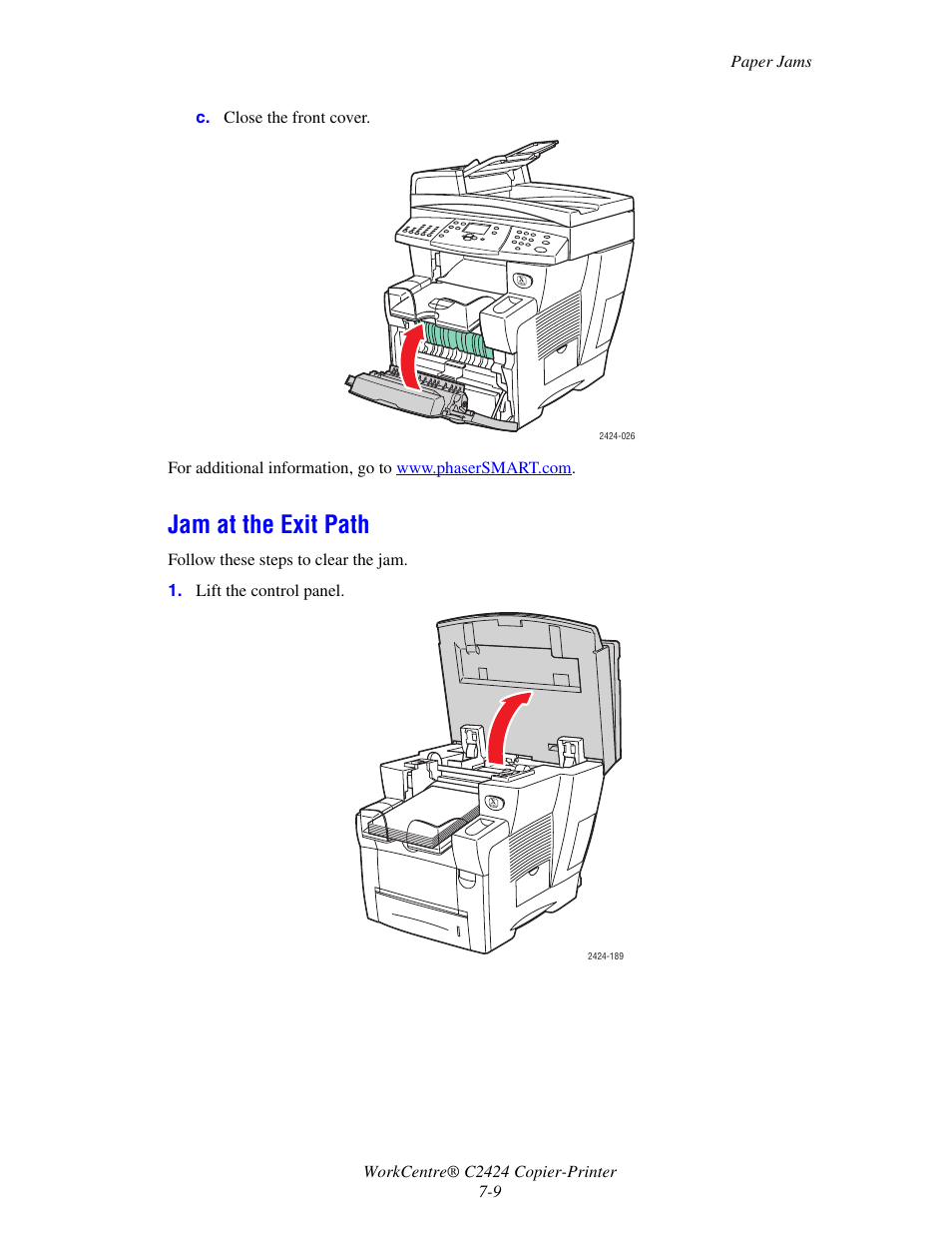 Jam at the exit path | Xerox WorkCentre C2424-5986 User Manual | Page 9 / 57