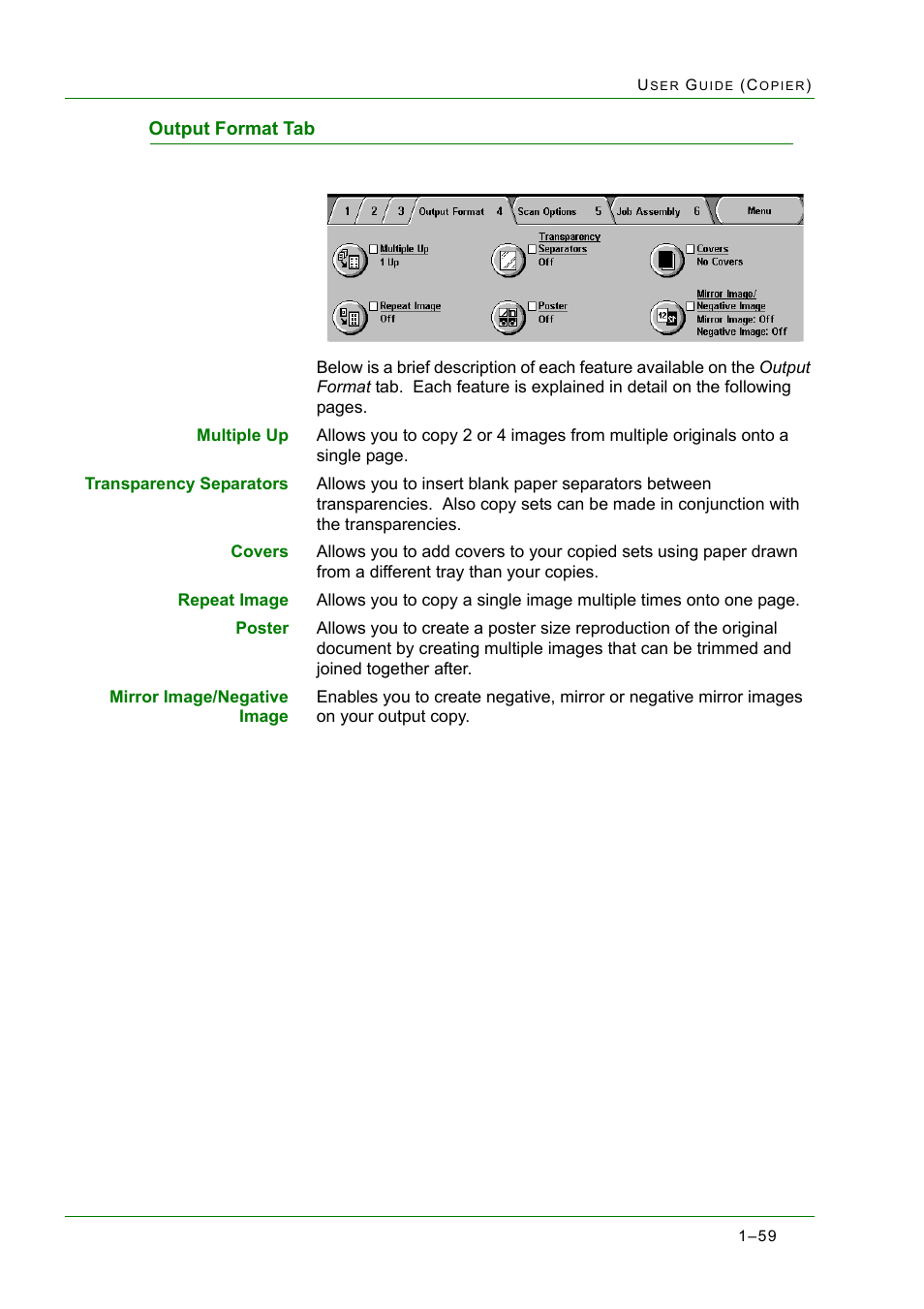 Output format tab, Output format tab 1-59, Output format tab 59 | Xerox WorkCentre M24-2780 User Manual | Page 101 / 441