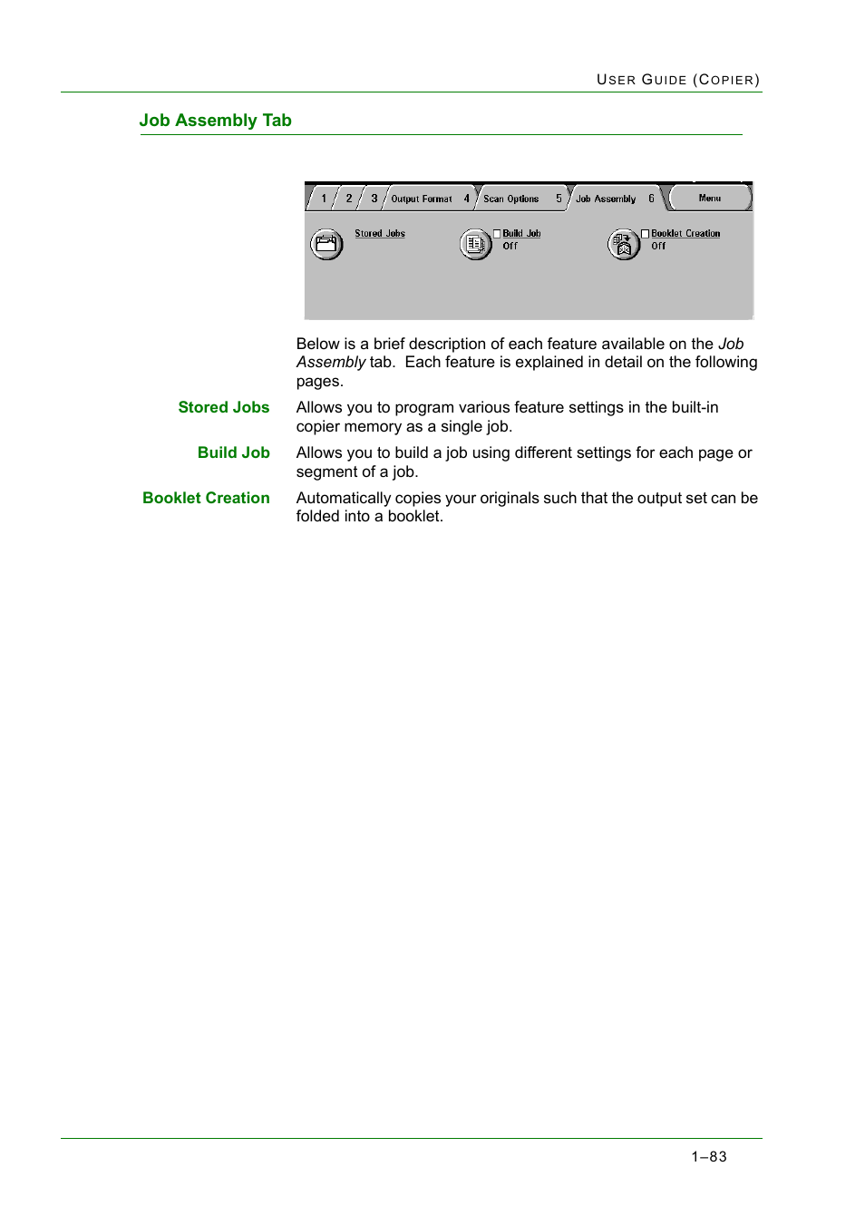 Job assembly tab, Job assembly tab 1-83, Job assembly tab 83 | Xerox WorkCentre M24-2780 User Manual | Page 125 / 441