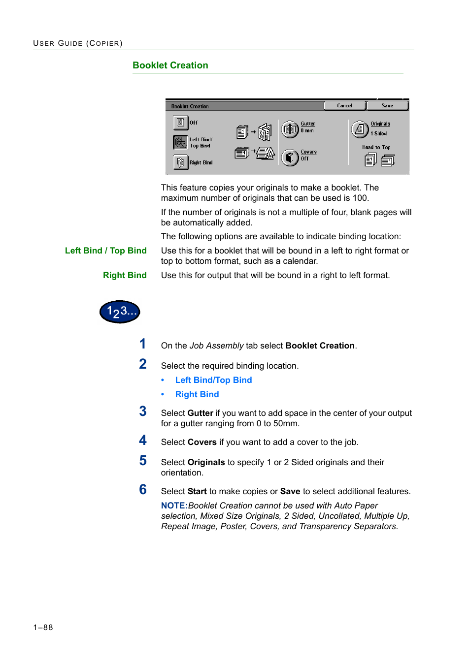 Booklet creation, Booklet creation 1-88, Booklet creation 88 | Xerox WorkCentre M24-2780 User Manual | Page 130 / 441