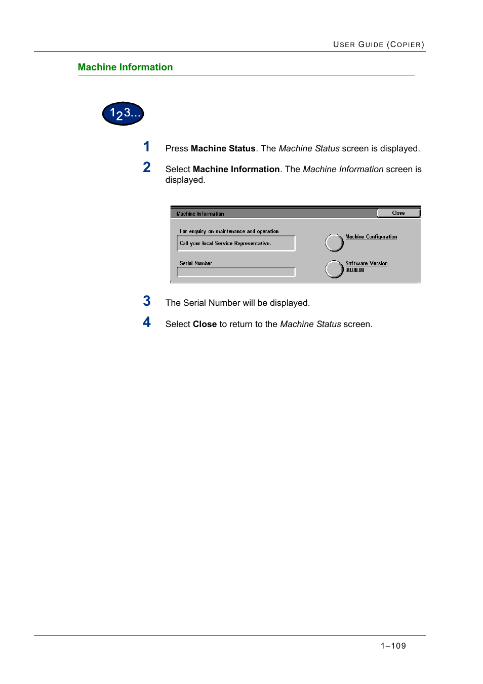 Machine information, Machine information 1-109, Machine information 109 | Xerox WorkCentre M24-2780 User Manual | Page 151 / 441