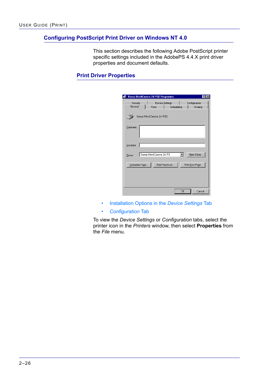 Print driver properties, Print driver properties 2-26, Print driver properties 26 | Xerox WorkCentre M24-2780 User Manual | Page 190 / 441