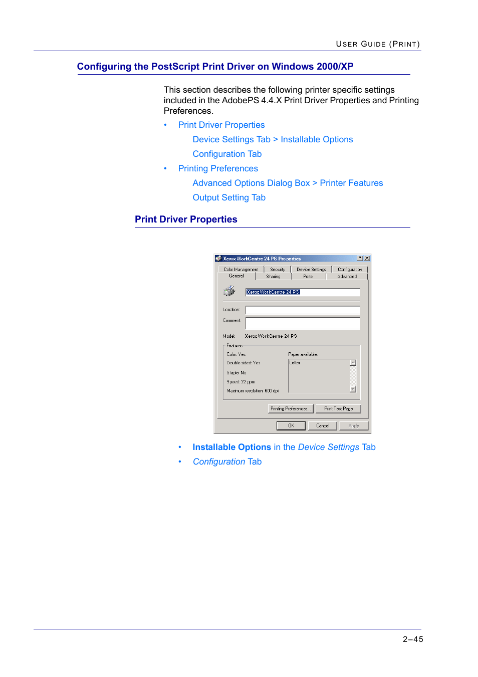 Print driver properties, Print driver properties 2-45, Print driver properties 45 | Xerox WorkCentre M24-2780 User Manual | Page 209 / 441