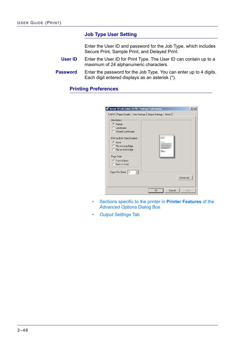 Printing preferences, Printing preferences 2-48, Printing preferences 48 | Xerox WorkCentre M24-2780 User Manual | Page 212 / 441