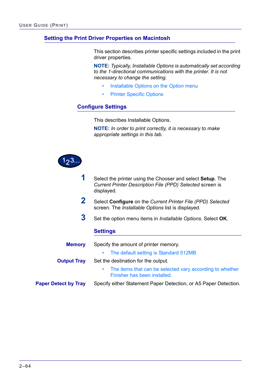 Setting the print driver properties on macintosh, Configure settings, Configure settings 2-64 | Configure settings 64 | Xerox WorkCentre M24-2780 User Manual | Page 228 / 441