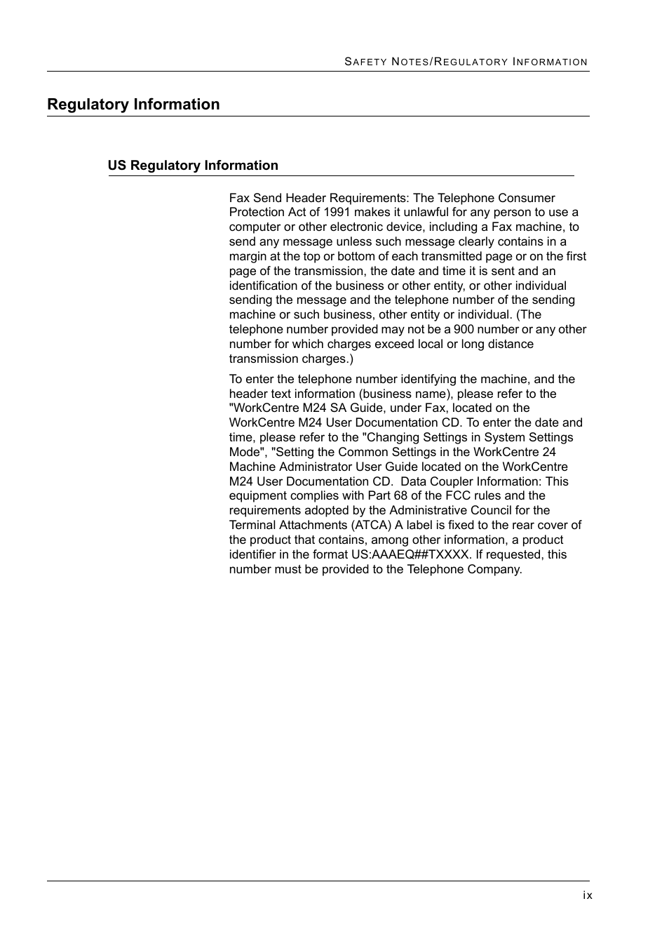 Regulatory information, Us regulatory information | Xerox WorkCentre M24-2780 User Manual | Page 25 / 441