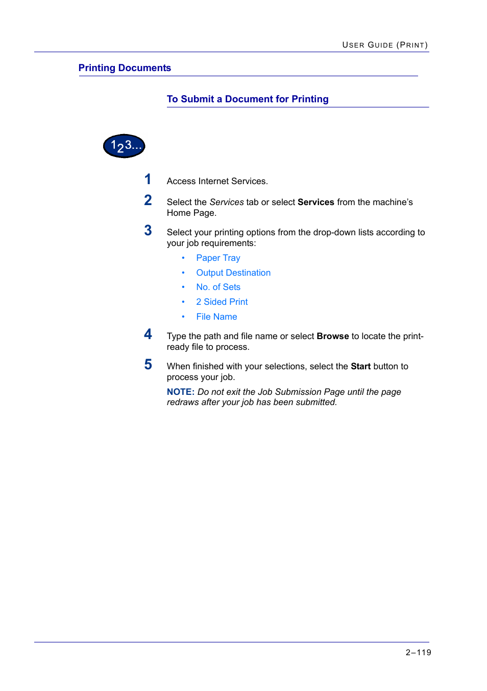 Printing documents, Printing documents 2-119, Printing documents 119 | Xerox WorkCentre M24-2780 User Manual | Page 283 / 441