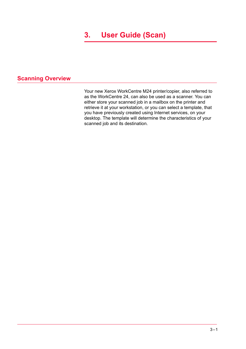 User guide (scan), Scanning overview, User guide (scan) 3-1 | Scanning overview 3-1, Scanning overview 1 | Xerox WorkCentre M24-2780 User Manual | Page 291 / 441