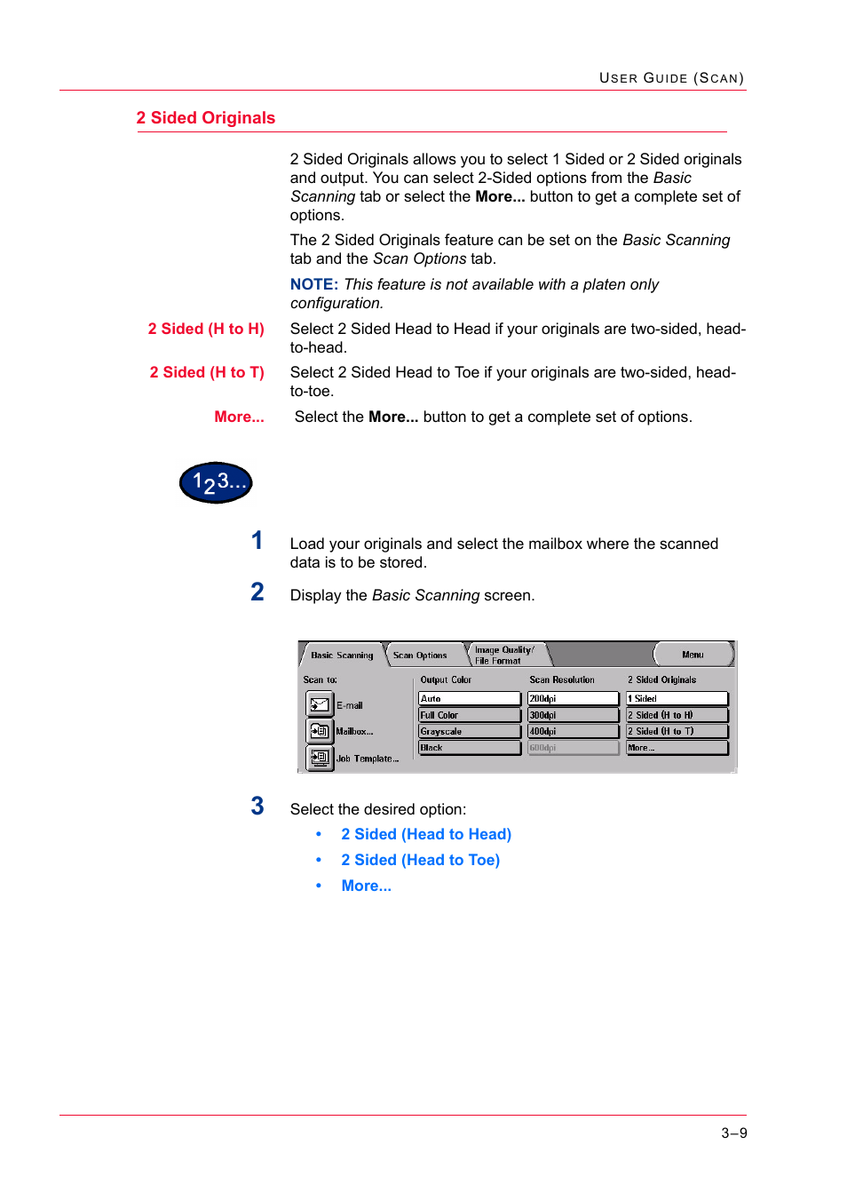 2 sided originals, 2 sided originals 3-9, 2 sided originals 9 | Xerox WorkCentre M24-2780 User Manual | Page 299 / 441