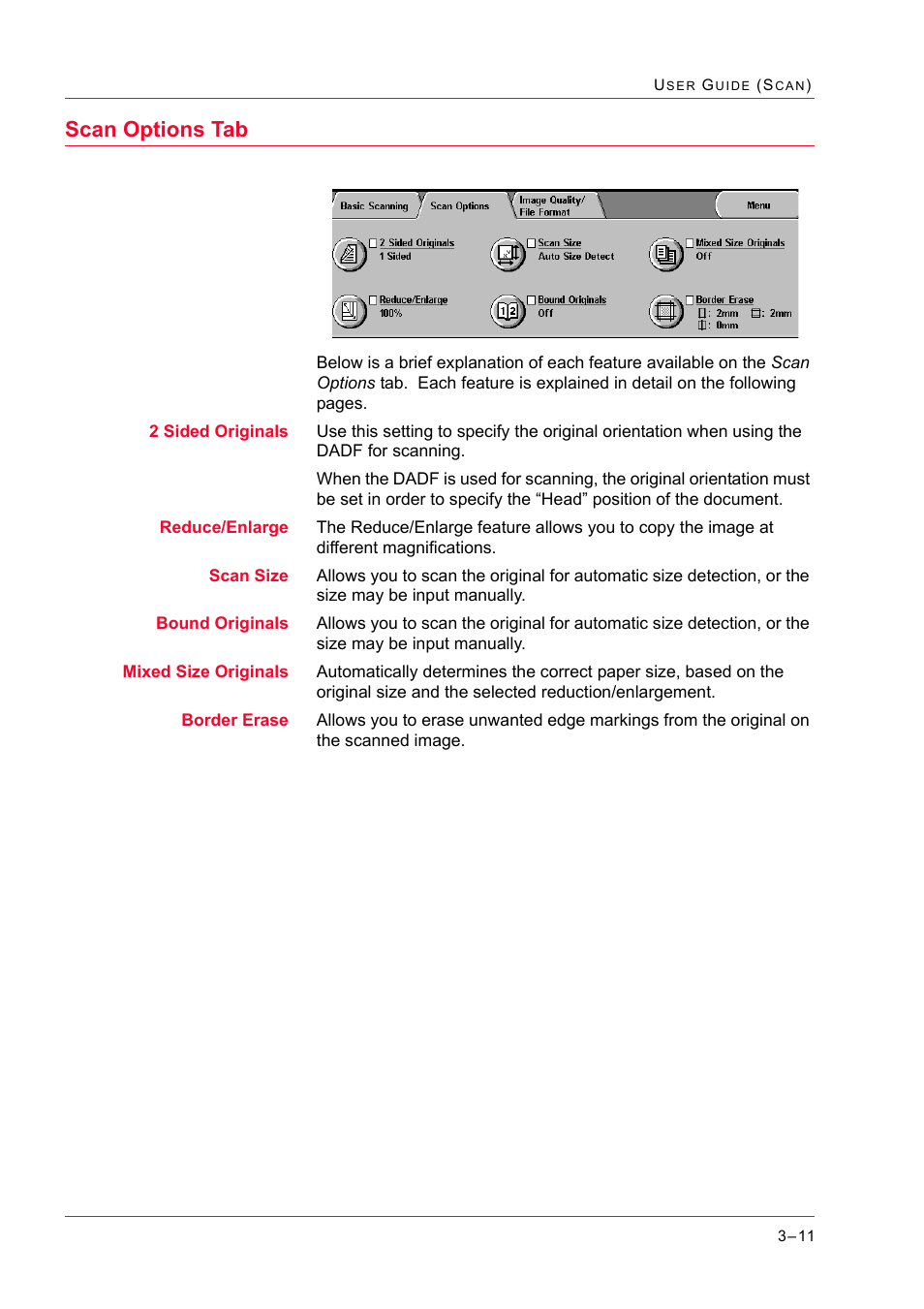 Scan options tab, Scan options tab 3-11, Scan options tab 11 | Xerox WorkCentre M24-2780 User Manual | Page 301 / 441