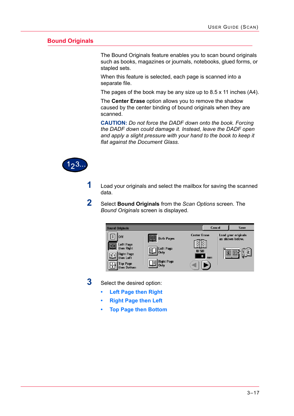 Bound originals, Bound originals 3-17, Bound originals 17 | Xerox WorkCentre M24-2780 User Manual | Page 307 / 441