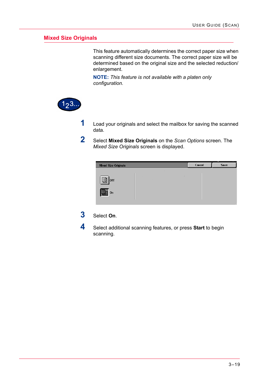 Mixed size originals, Mixed size originals 3-19, Mixed size originals 19 | Xerox WorkCentre M24-2780 User Manual | Page 309 / 441