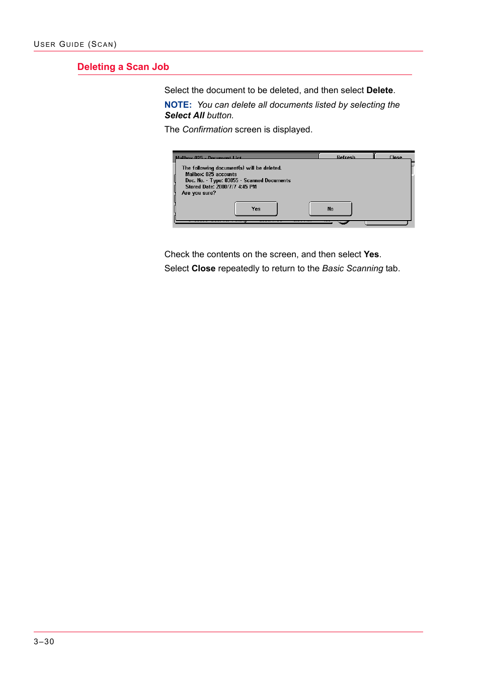 Deleting a scan job, Deleting a scan job 3-30, Deleting a scan job 30 | Xerox WorkCentre M24-2780 User Manual | Page 320 / 441