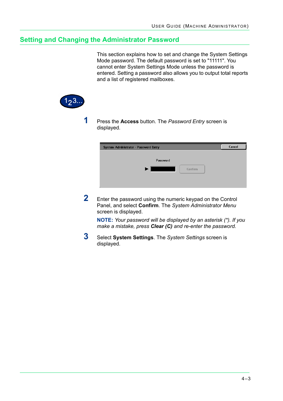 Setting and changing the administrator password, Setting and changing the administrator password 3 | Xerox WorkCentre M24-2780 User Manual | Page 337 / 441