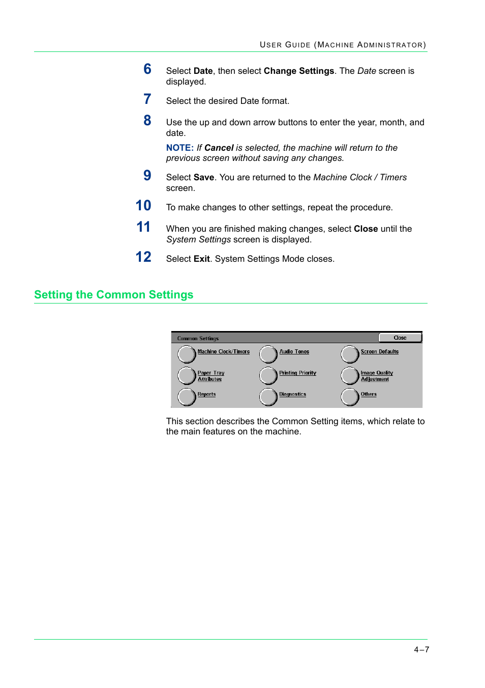 Setting the common settings, Setting the common settings 4-7, Setting the common settings 7 | Xerox WorkCentre M24-2780 User Manual | Page 341 / 441