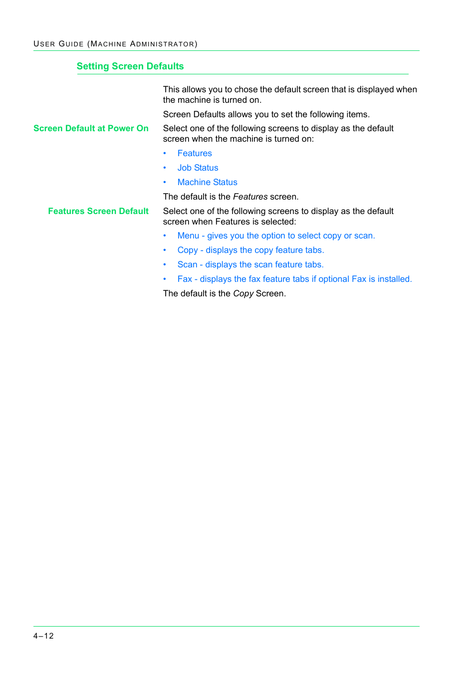 Setting screen defaults, Setting screen defaults 4-12, Setting screen defaults 12 | Xerox WorkCentre M24-2780 User Manual | Page 346 / 441