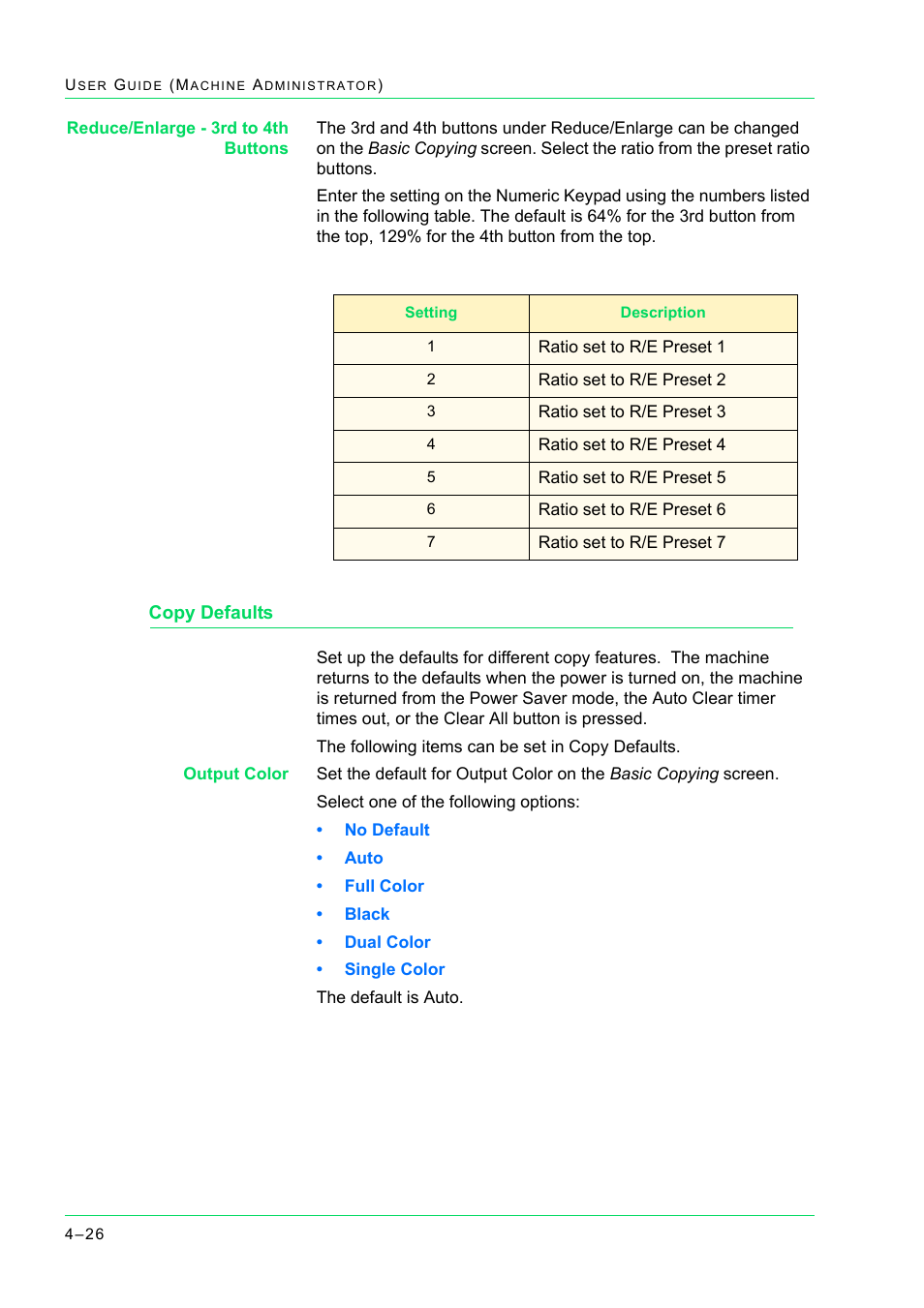 Copy defaults, Copy defaults 4-26, Copy defaults 26 | Xerox WorkCentre M24-2780 User Manual | Page 360 / 441