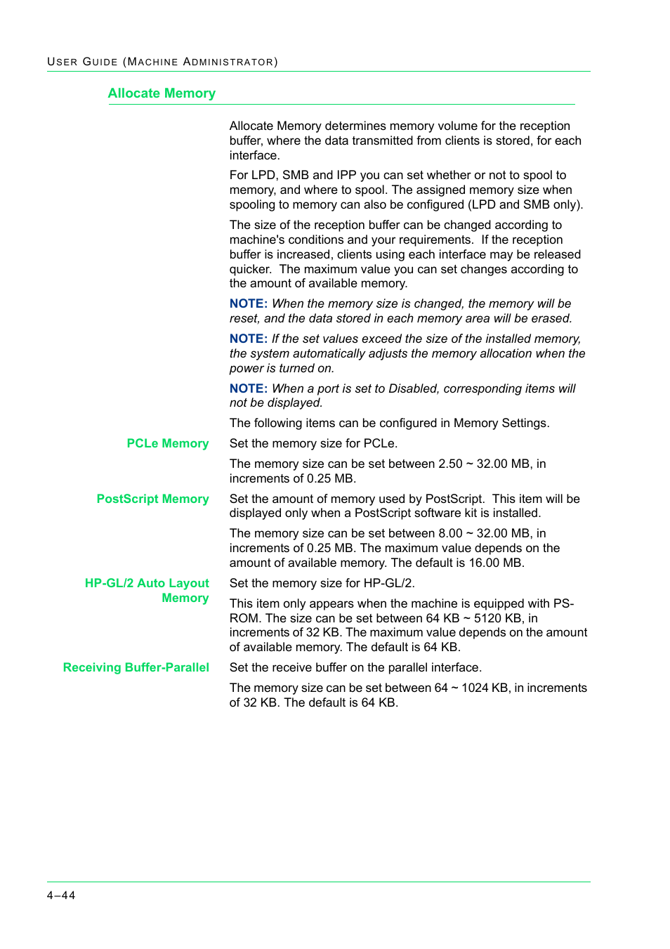 Allocate memory, Allocate memory 4-44, Allocate memory 44 | Xerox WorkCentre M24-2780 User Manual | Page 378 / 441