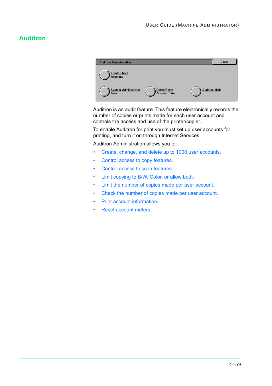 Auditron, Auditron 4-59, Auditron 59 | Xerox WorkCentre M24-2780 User Manual | Page 393 / 441